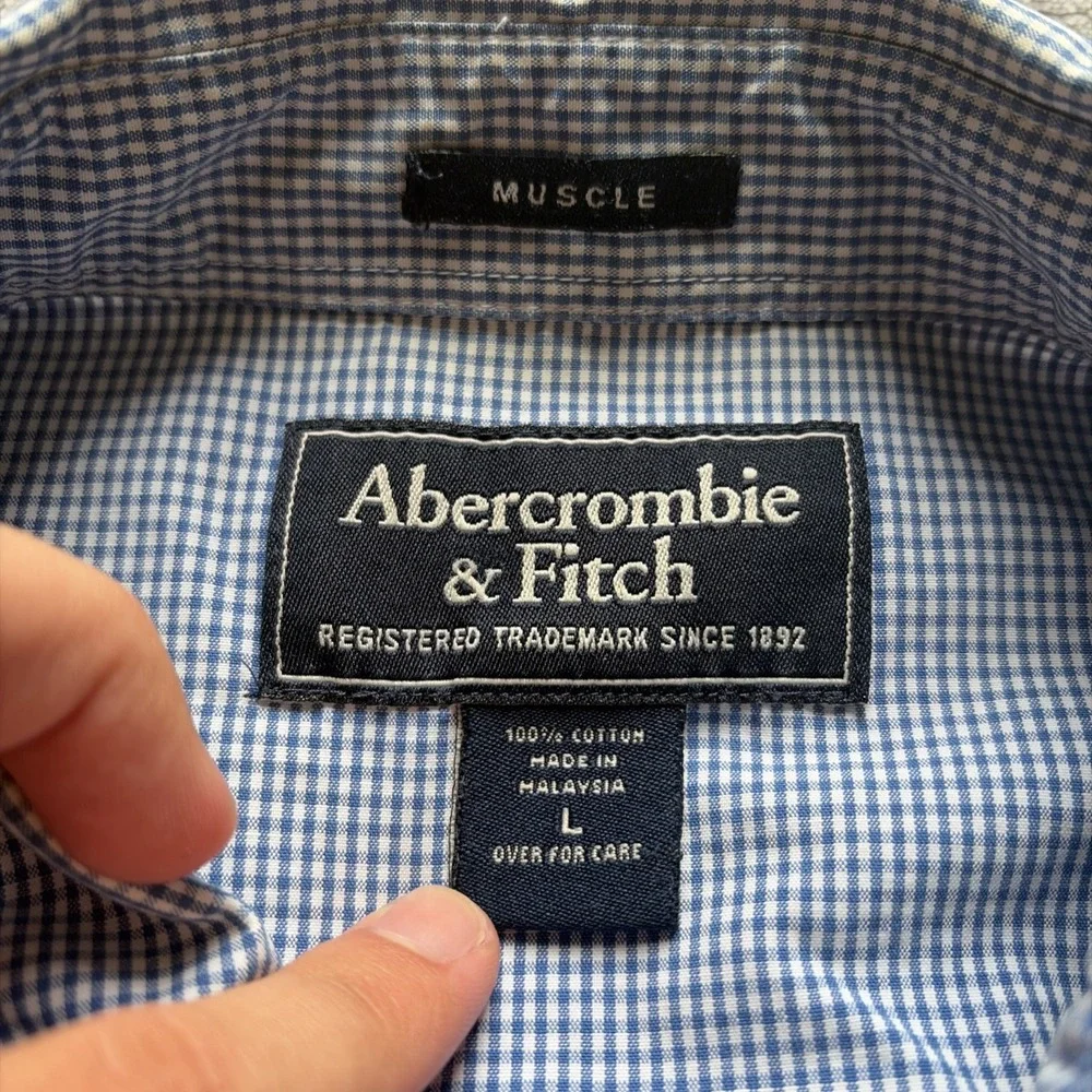 Abercrombie & Fitch Mens Short Sleeve Plaid Pearl Snap Button Shirt Muscle Large
